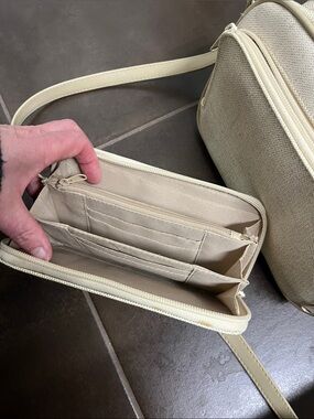 Beige Canvas Purse with Leather Trim